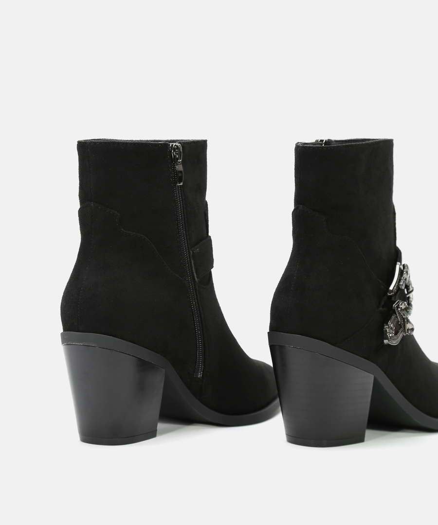 Botines cowboy tacón hebilla joya image number null